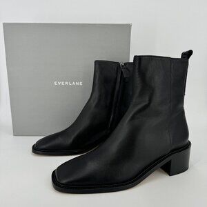 Everlane The City Boot in Black Leather sz 5.5 Women's Side Zip Block Heel Ankle